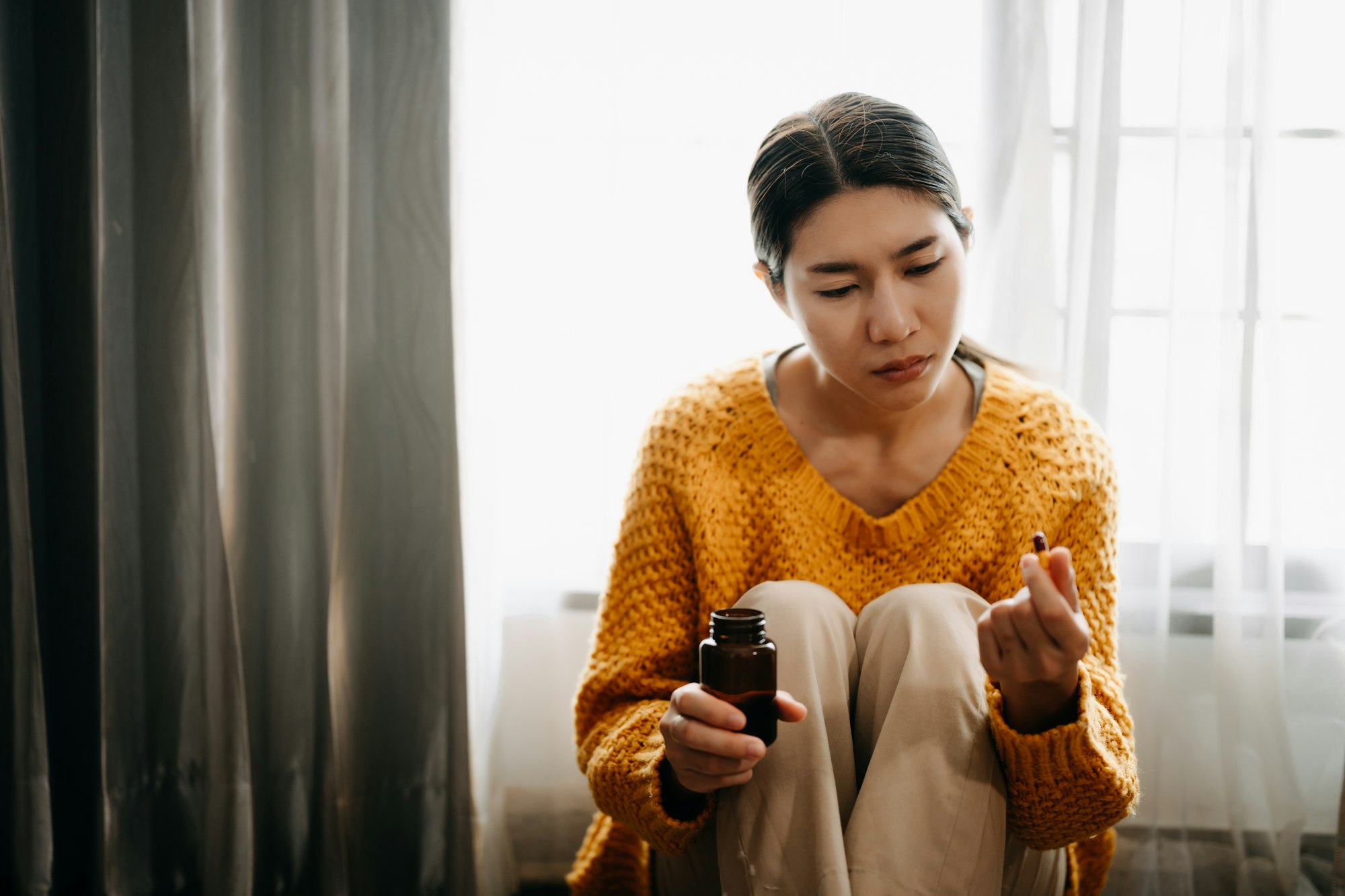 by window and anxiety Copy space.