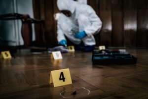 Forensic Expert searching for clues