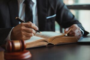 Lawyers read legal books defend their clients' cases.