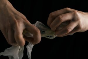 hands tearing white fragile flower, metaphor of violence abuse aggression