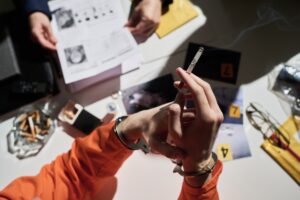 Investigating Scene with Evidence and Cigarette