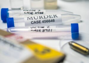 some forensic evidence of murder at Laboratory forensic equipment, conceptual image