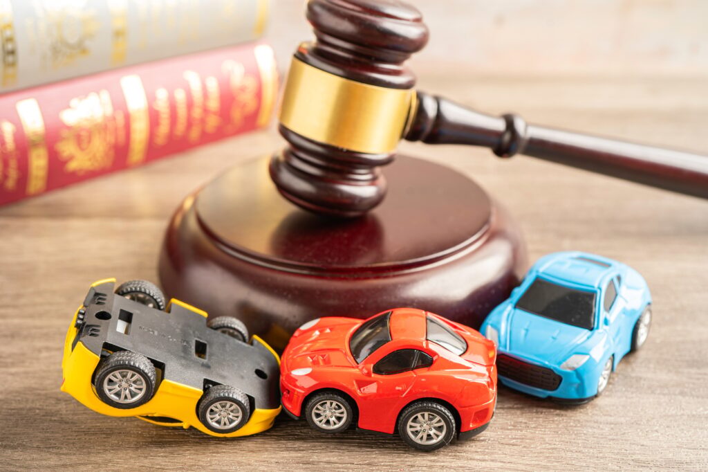 Bangkok, Thailand, July 1, 2022 Car crash, accident in traffic road, insurance claim concept.