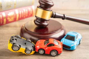 Bangkok, Thailand, July 1, 2022 Car crash, accident in traffic road, insurance claim concept.