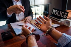 Law enforcement officer interrogating Criminals male
