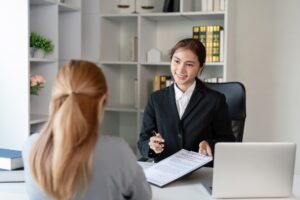 Lawyer consultation with client in modern office legal advice session professional environment