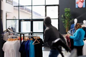 Thief stealing shirt and running