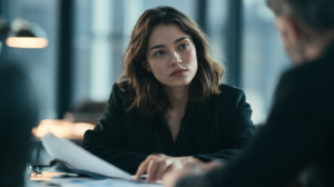 Client consulting with a criminal defense attorney during a confidential legal consultation.