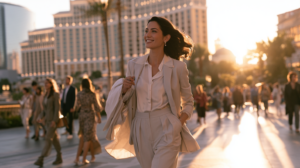 Tourist walking along the Las Vegas Strip where public intoxication alone is not a crime under Nevada law.