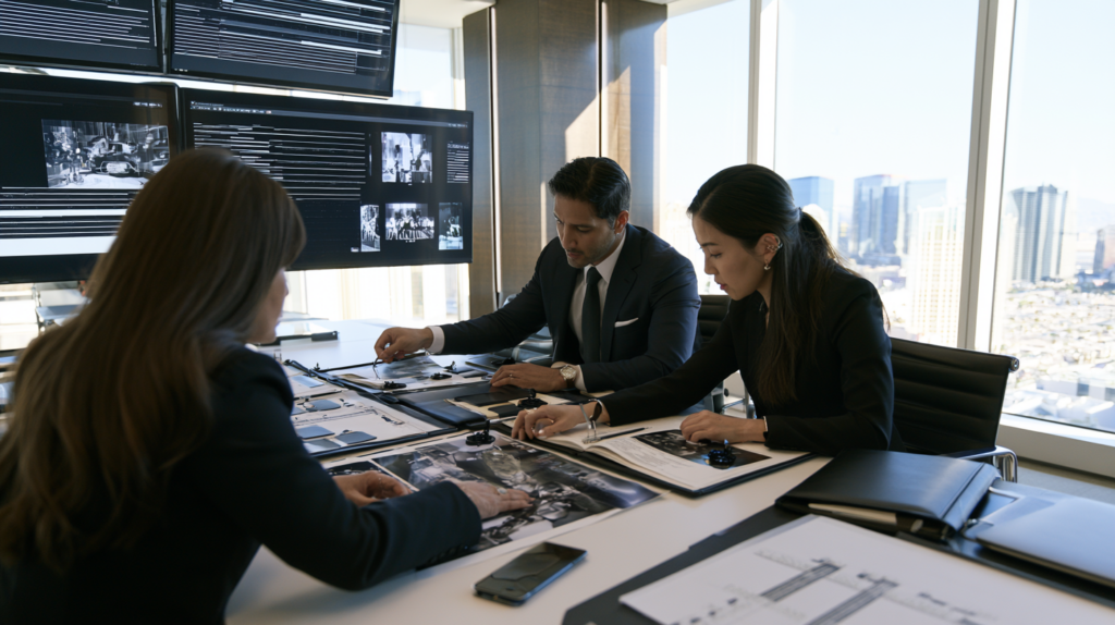 Criminal defense attorneys in Las Vegas reviewing evidence and preparing a legal defense strategy for a serious criminal case.