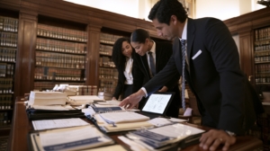 Criminal defense attorneys reviewing Nevada statutes and legal evidence while preparing a sexual assault defense strategy.