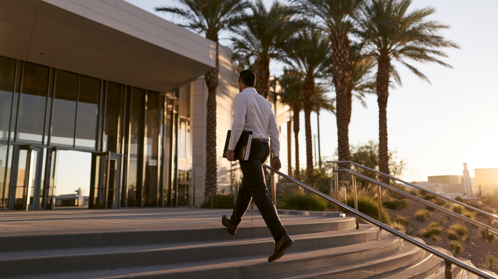 First-time offender arriving at a Las Vegas courthouse to pursue a Nevada diversion program instead of a criminal conviction.
