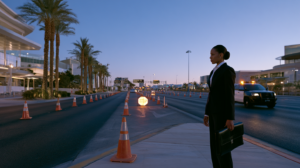 Nevada DUI checkpoint showing proper roadway signage and traffic control requirements under state law.