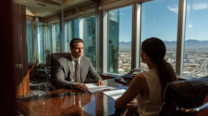 Nevada attorney reviewing record sealing eligibility and waiting periods with a client during a legal consultation