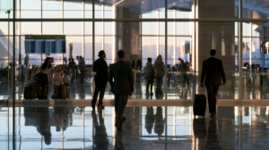 Travelers at Harry Reid International Airport in Las Vegas representing how a Nevada DUI can affect immigration status and international travel.