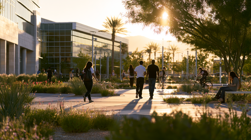 Students and families on a Las Vegas university campus representing future opportunities after juvenile record sealing in Nevada.