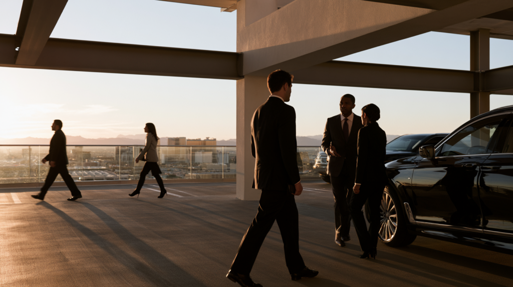 Criminal defense attorney and client near a vehicle in Las Vegas representing defense strategies for Nevada carjacking-related charges.