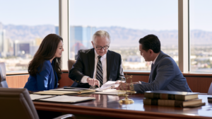 Las Vegas criminal defense attorney reviewing a Nevada sex offender registry removal petition with a client during a confidential consultation.