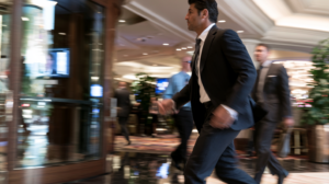 Man walking through a Nevada casino while facing potential restrictions related to the state's excluded persons list.