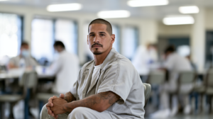 Person waiting during the booking process after an arrest in Clark County, Nevada.