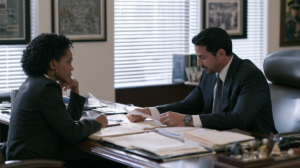 Nevada attorney reviewing case documents with a client to determine eligibility for a specialty court program.