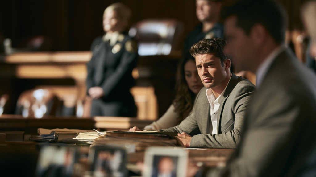 Defendant seated in a Nevada courtroom with defense counsel during a criminal case involving an AI-generated intimate image.