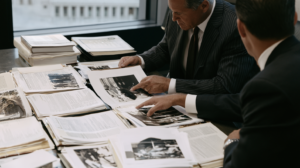 Nevada criminal defense attorneys reviewing photographs and case evidence related to an alleged AI-generated intimate image offense.