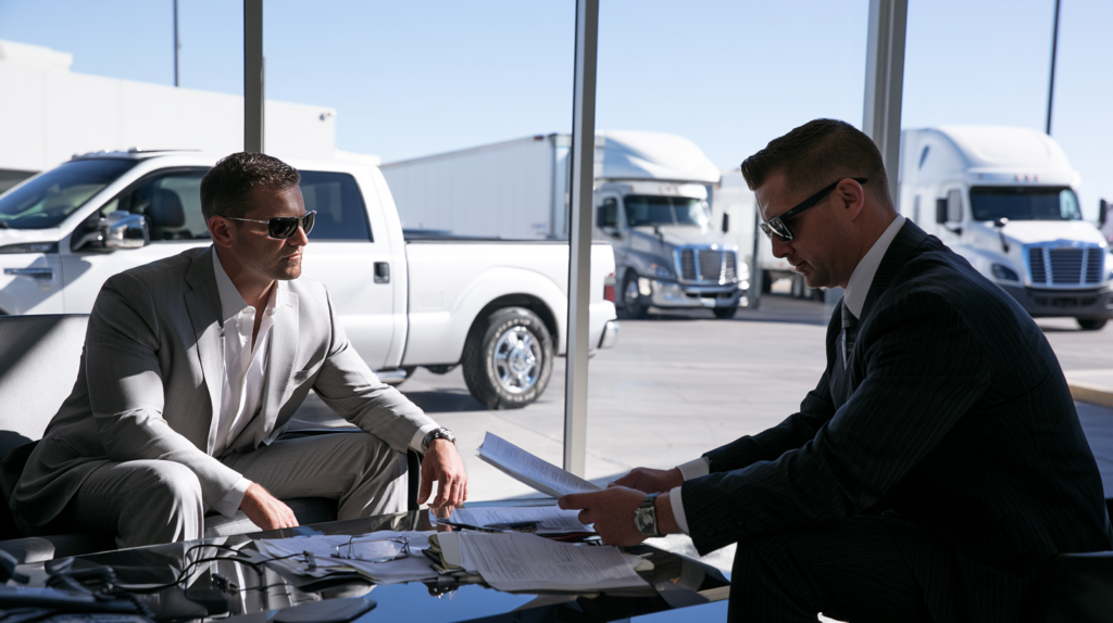 Commercial driver meeting with a Nevada DUI attorney to review CDL consequences and the 0.04 BAC limit.