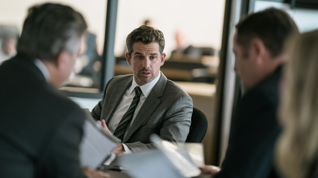 Nevada attorney discussing a criminal conviction and professional licensing concerns with a client during a legal consultation.