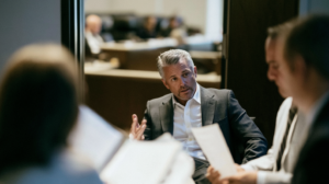 Defense attorney reviewing documents with a client concerned about reporting a criminal conviction to a Nevada licensing board.