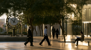 People walking through a Las Vegas civic plaza symbolizing the long legal timelines of Nevada sex crime investigations.