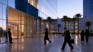 People walking through downtown Las Vegas at dusk representing the early stages of a Nevada sex crime investigation before an arrest.