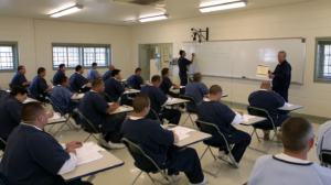 Incarcerated people participating in an educational program that may relate to rehabilitation and prison sentence credits in Nevada.