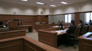 Nevada courtroom with a judge and attorneys during court proceedings without a jury present.