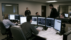 Financial investigators reviewing transaction records and digital data during a Nevada money laundering investigation.