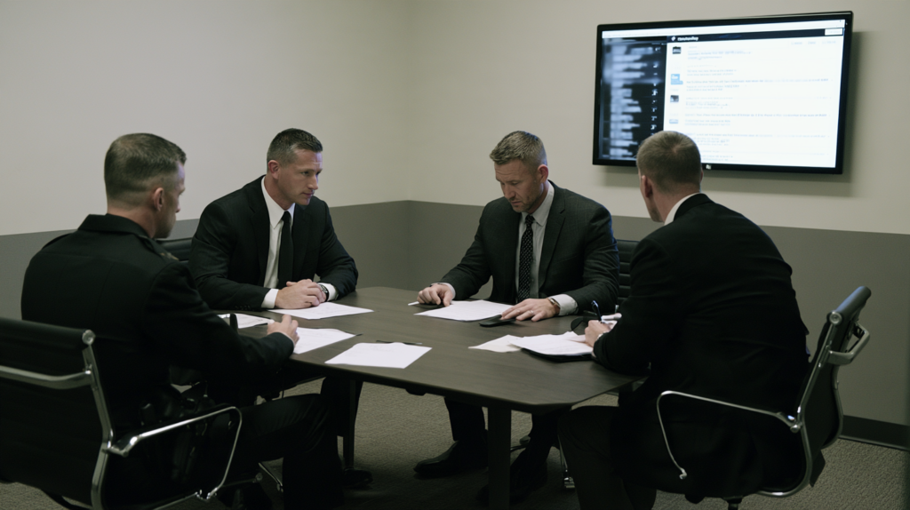 Investigators reviewing documents and electronic communications related to an alleged coercion or extortion offense in Nevada.