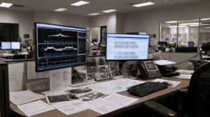 Investigators analyzing crash reconstruction data and roadway evidence in a Nevada fatal traffic case.