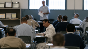 People in a Nevada correctional facility participating in a program related to rehabilitation and preparation for parole.