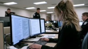 Investigator reviewing digital communications and records as potential evidence in a Nevada coercion or extortion case.