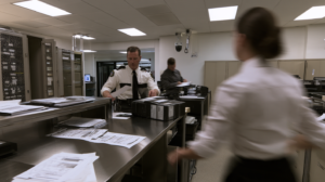 Evidence room personnel processing case files and packaged evidence awaiting forensic laboratory analysis in Nevada.